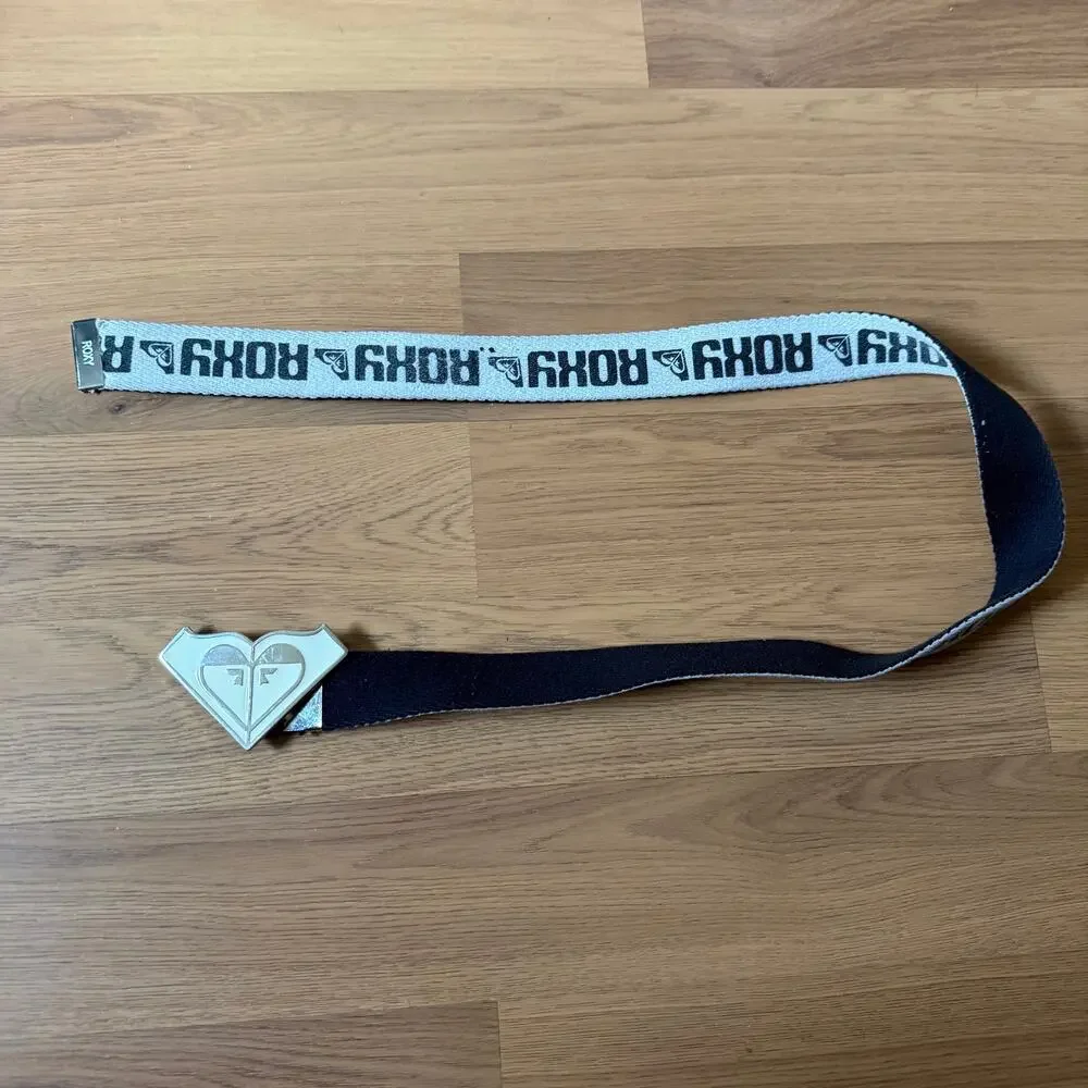 Women's Vintage Y2k Roxy Reversible Black White Adjustable Clip Surf Belt VTG